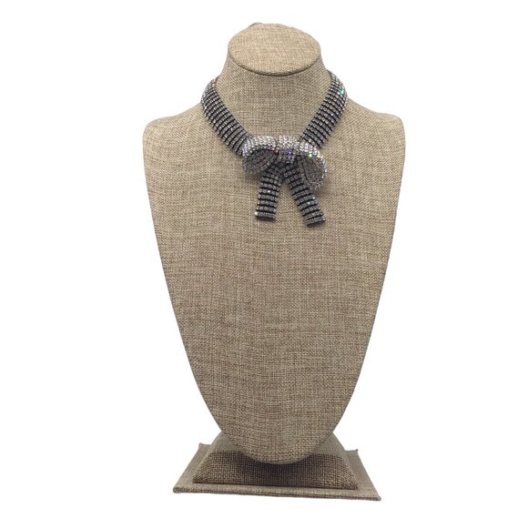 BALENCIAGA SILVER CRYSTAL EMBELLISHED BOW NECKLACE - Picture 1 of 8